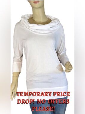 NEW YORK & COMPANY WHITE JERSEY KNIT COWL NECK LONG TUNIC (XS)